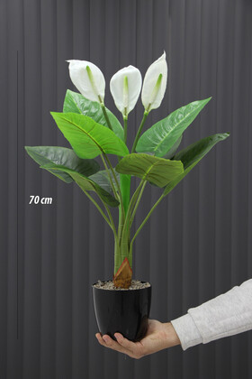 Yapay Ağaç Çiçekli Spatifilyum Bitkisi 70 cm(9 Yaprakli-3 Çiçekli) - 2