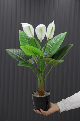 Yapay Ağaç Çiçekli Spatifilyum Bitkisi 70 cm(9 Yaprakli-3 Çiçekli) - 3