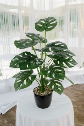 Yapay Devetabanı Ağacı(monstera bitkisi) 18 Yapraklı Siyah Saksıda 80 cm - Yapay Çiçek Deposu