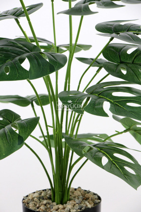 Yapay Devetabanı Ağacı(monstera bitkisi) 18 Yapraklı Siyah Saksıda 80 cm - 3