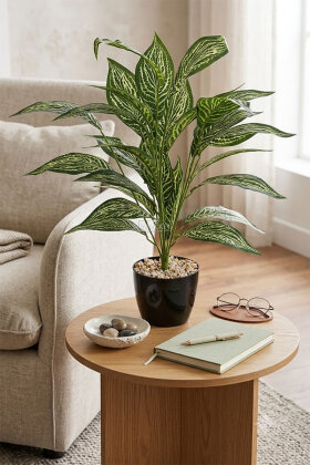 Yapay Bitki Siyah Saksıda 26 Yapraklı Biophilia 70 cm - Yapay Çiçek Deposu