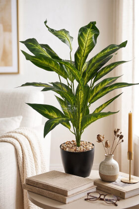 Yapay Bitki Siyah Saksıda 26 Yapraklı Monsoon 70 cm - Yapay Çiçek Deposu