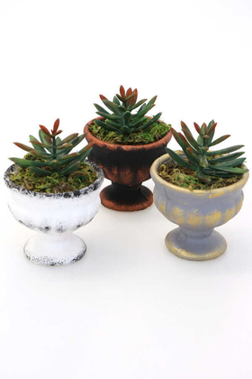 Mini Antik Beton Meşale Saksıda Yapay Yeni Succulent 3lü Set - Yapay Çiçek Deposu