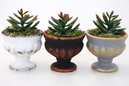Mini Antik Beton Meşale Saksıda Yapay Yeni Succulent 3lü Set - 2