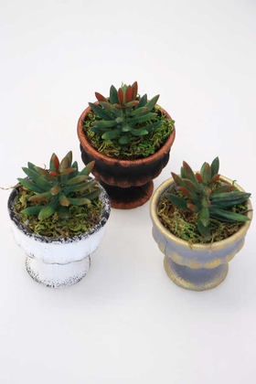 Mini Antik Beton Meşale Saksıda Yapay Yeni Succulent 3lü Set - 3
