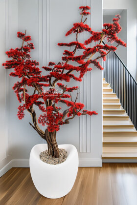 Yapay Ağaç Dinazor Yumurtası Saksıda Bonsai Ağacı 220 cm Kırmızı - Koçaklar Çiçekçilik