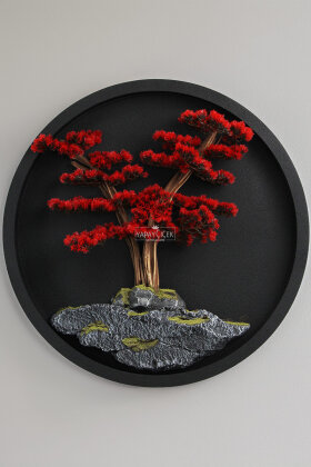 Yapay Premium Hanae Bonsai Ağacı Tablo 90x90 cm Kırmızı - 2