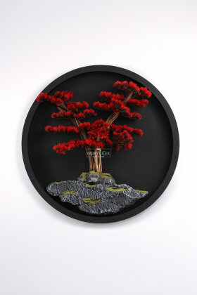 Yapay Premium Hanae Bonsai Ağacı Tablo 90x90 cm Kırmızı - 3