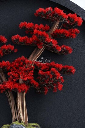 Yapay Premium Hanae Bonsai Ağacı Tablo 90x90 cm Kırmızı - 4