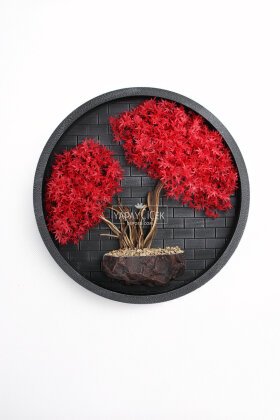 Yapay Premium Reika Bonsai Ağacı Tablo 90x90 cm Kırmızı - 2