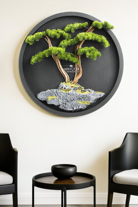 Yapay Premium Shizuka Bonsai Ağacı Tablo 90x90 cm Yeşil - Yapay Çiçek Deposu