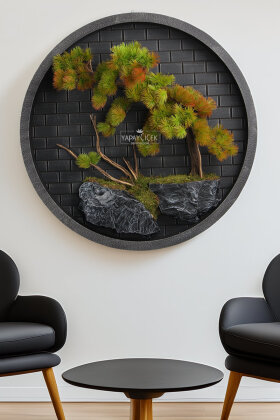 Yapay Premium Silora Bonsai Ağacı Tablo 90x90 cm Yeşil - Yapay Çiçek Deposu