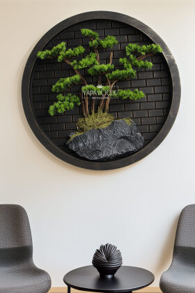 Yapay Premium Aira Bonsai Ağacı Tablo 70x70 cm Yeşil - Yapay Çiçek Deposu