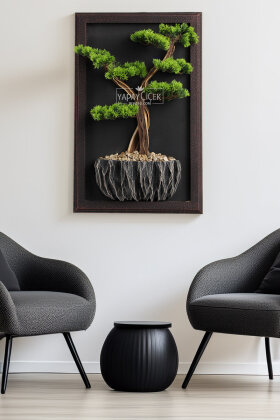 Yapay Premium Azelia Bonsai Ağacı Tablo 38x60 cm Yeşil - Yapay Çiçek Deposu