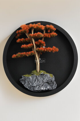 Yapay Premium Hinata Bonsai Ağacı Tablo 70x70 cm Turuncu - 2