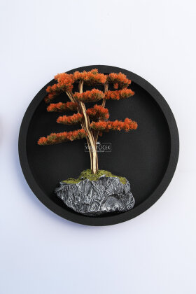 Yapay Premium Hinata Bonsai Ağacı Tablo 70x70 cm Turuncu - 3