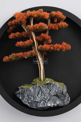 Yapay Premium Hinata Bonsai Ağacı Tablo 70x70 cm Turuncu - 4