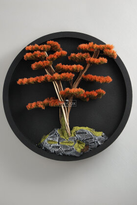 Yapay Premium Kaze Bonsai Ağacı Tablo 80x80 cm Turuncu - 2