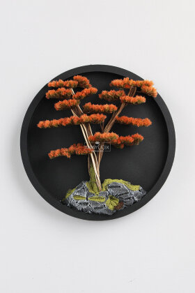 Yapay Premium Kaze Bonsai Ağacı Tablo 80x80 cm Turuncu - 3