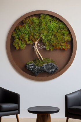 Yapay Premium Kiora Bonsai Ağacı Tablo 70x70 cm Yeşil - Yapay Çiçek Deposu