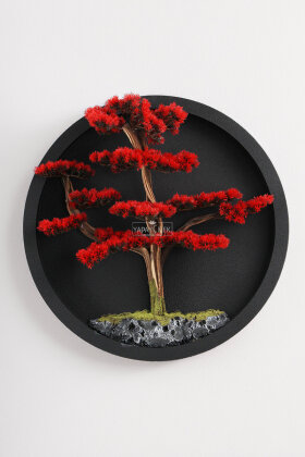 Yapay Premium Rin Bonsai Ağacı Tablo 70x70 cm Kırmızı - 3