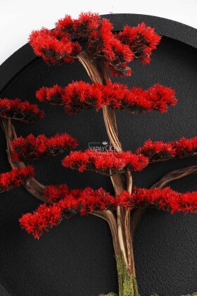 Yapay Premium Rin Bonsai Ağacı Tablo 70x70 cm Kırmızı - 4