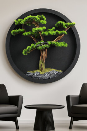 Yapay Premium Nozomi Bonsai Ağacı Tablo 70x70 cm Yeşil - Yapay Çiçek Deposu