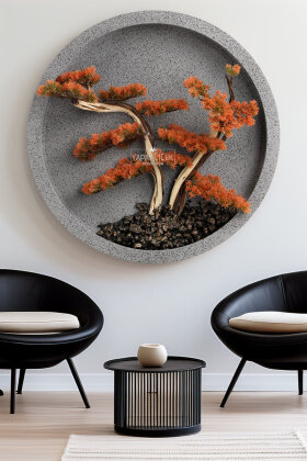 Yapay Premium Sarumi Bonsai Ağacı Tablo 70x70 cm Turuncu - Yapay Çiçek Deposu