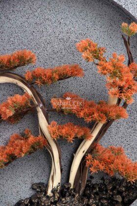 Yapay Premium Sarumi Bonsai Ağacı Tablo 70x70 cm Turuncu - 3