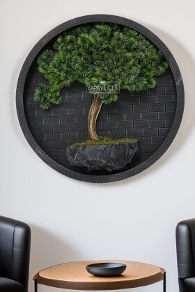 Yapay Premium Senae Bonsai Ağacı Tablo 80x80 cm Yeşil - Yapay Çiçek Deposu