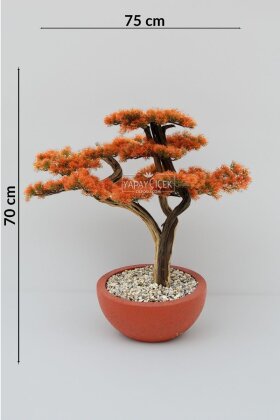 Yapay Ağaç Turuncu Saksıda Bonsai Ağacı 70 cm Turuncu - 4