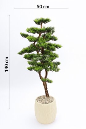 Yapay Ağaç Krem Saksıda Bonsai Ağacı 140 cm Yeşil - 4