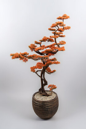 Yapay Ağaç Yatay Şerit Saksıda Bonsai Ağacı 175 cm Turuncu - 2