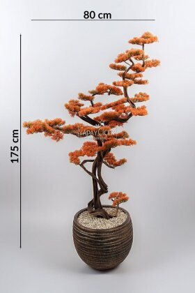 Yapay Ağaç Yatay Şerit Saksıda Bonsai Ağacı 175 cm Turuncu - 4