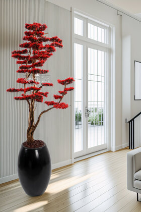 Yapay Ağaç Siyah Saksıda Bonsai Ağacı 215 cm Kırmızı - Koçaklar Çiçekçilik
