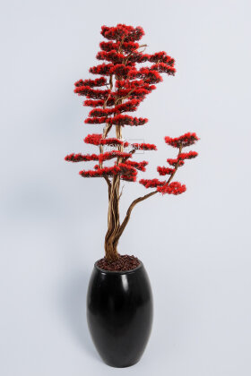 Yapay Ağaç Siyah Saksıda Bonsai Ağacı 215 cm Kırmızı - 2
