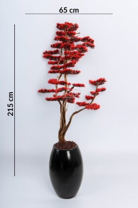 Yapay Ağaç Siyah Saksıda Bonsai Ağacı 215 cm Kırmızı - 4