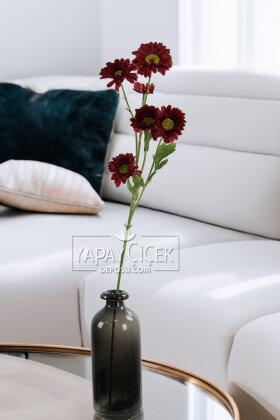 Yapay Çiçek 6 Çiçekli Fransız Gerberası Dalı 75 cm Bordo - 2