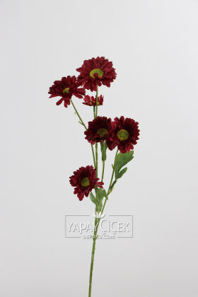 Yapay Çiçek 6 Çiçekli Fransız Gerberası Dalı 75 cm Bordo - 3