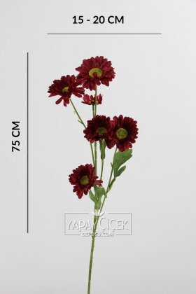 Yapay Çiçek 6 Çiçekli Fransız Gerberası Dalı 75 cm Bordo - 4