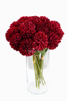 Yapay Çiçek Top Krizantem 7li Mini Kartopu Demeti 30 cm Bordo - Yapay Çiçek Deposu