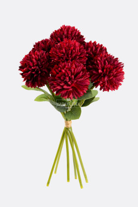 Yapay Çiçek Top Krizantem 7li Mini Kartopu Demeti 30 cm Bordo - 2