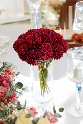 Yapay Çiçek Top Krizantem 7li Mini Kartopu Demeti 30 cm Bordo - 3
