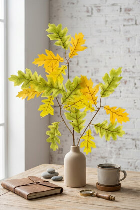 Yapay Arbori Çınar Yaprağı Dalı 60 cm Yeşil-Sarı - Yapay Çiçek Deposu