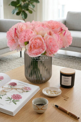 Yapay Çiçek 5li Açmış Lüx Şakayık Gül Buketi Canlı Pembe - Yapay Çiçek Deposu