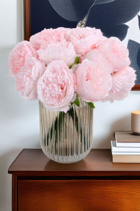 Yapay Çiçek 5li Açmış Lüx Şakayık Gül Buketi Pudra Pembe - Yapay Çiçek Deposu