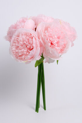 Yapay Çiçek 5li Açmış Lüx Şakayık Gül Buketi Pudra Pembe - 3