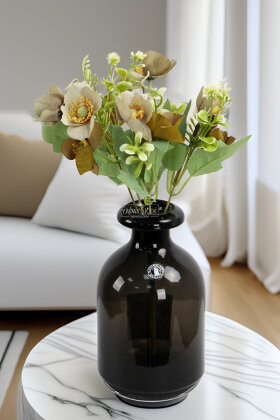 Yapay Çiçek 10 Çiçekli Mini Cam Güzeli Demeti 30 cm Kahve-Yeşil - 2