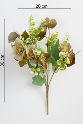 Yapay Çiçek 10 Çiçekli Mini Cam Güzeli Demeti 30 cm Kahve-Yeşil - 4