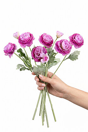 Yapay Çiçek 3lü Şakayık Ranunculus Dalı 50 cm Lila - 2